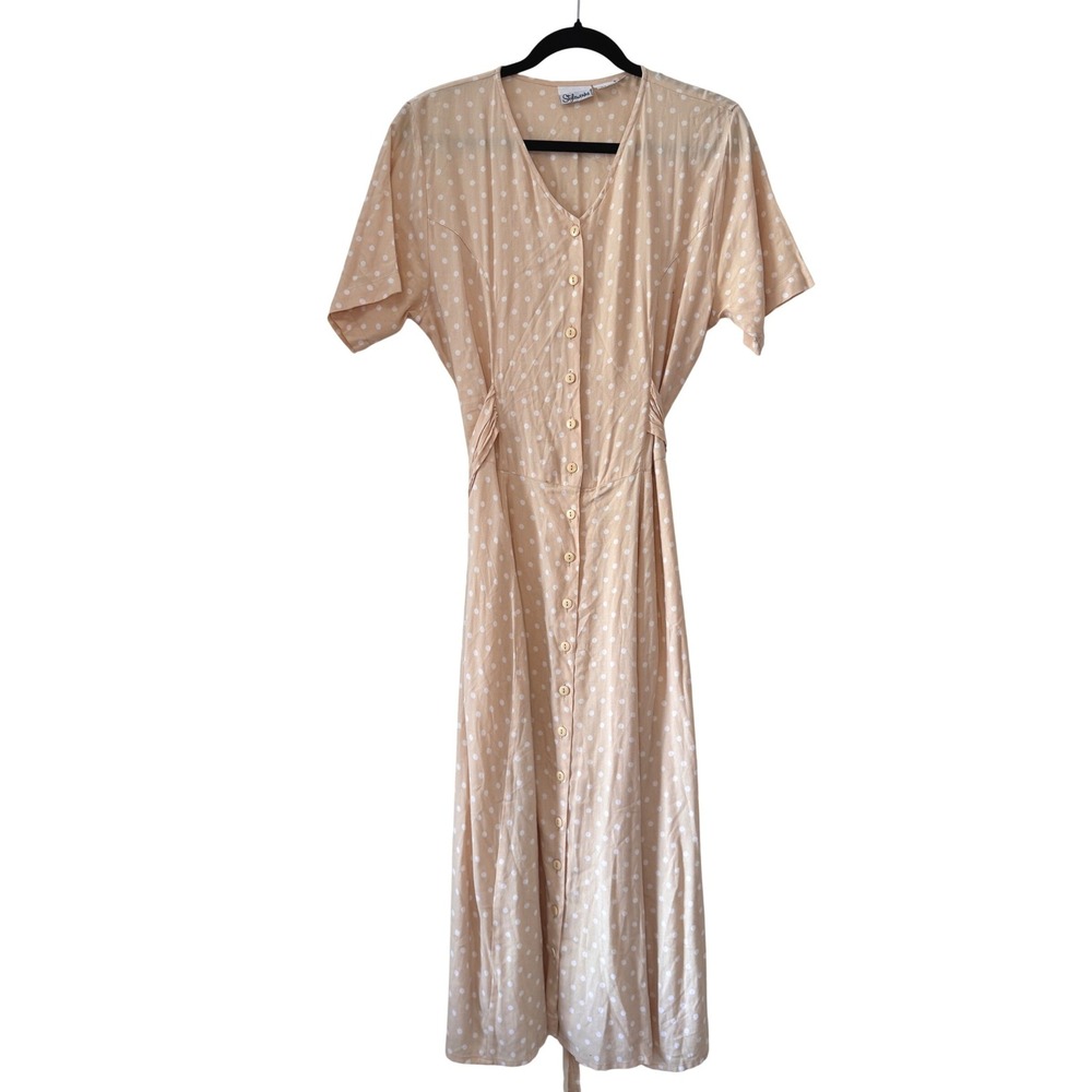 Retro Polka Dot Dress Women 6 Pastel Button Front Midi Pinup Rockabilly Modest